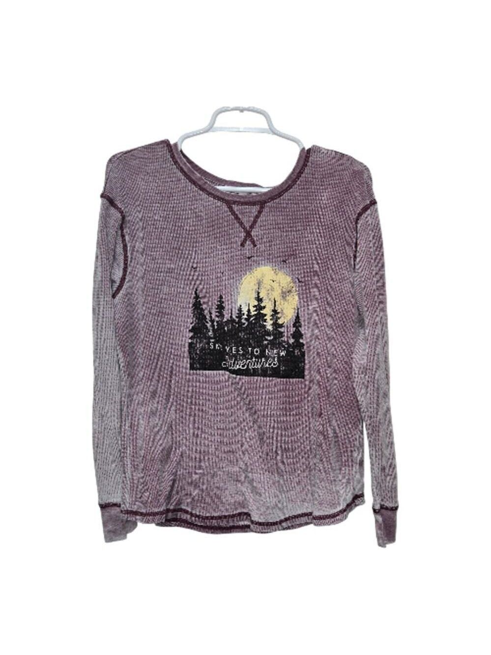 Maurices Waffle Knit Graphic Top Medium Mauve Thermal - Picture 1 of 13